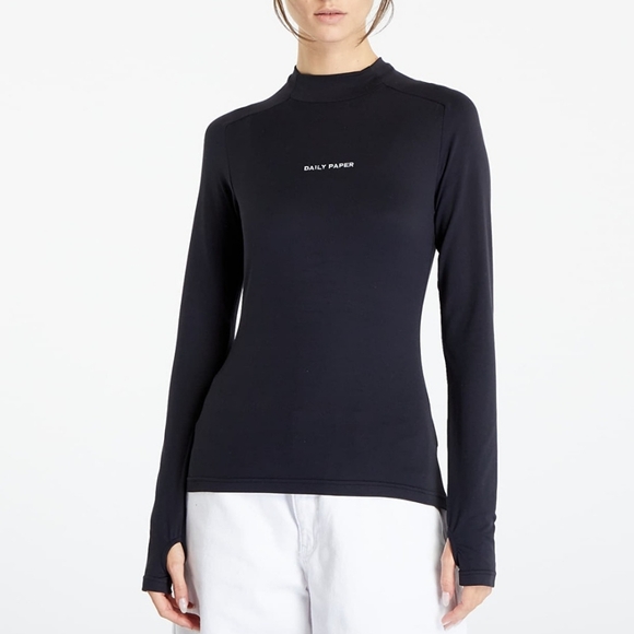 Daily Paper Tops - Daily Paper Esosa T-Shirt High Neck Long Sleeve Thumb Holes Fitted Black XL NWT